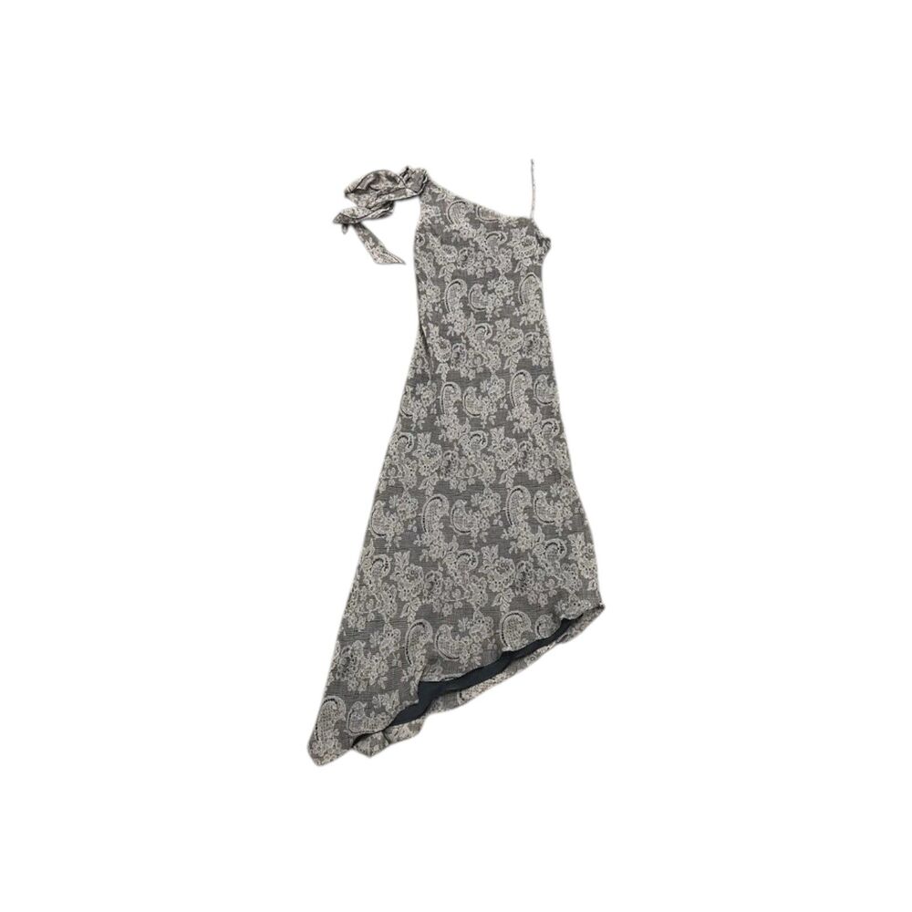 1990s Y2k silk asymmetrical dress w paisley lace grid print dress size small